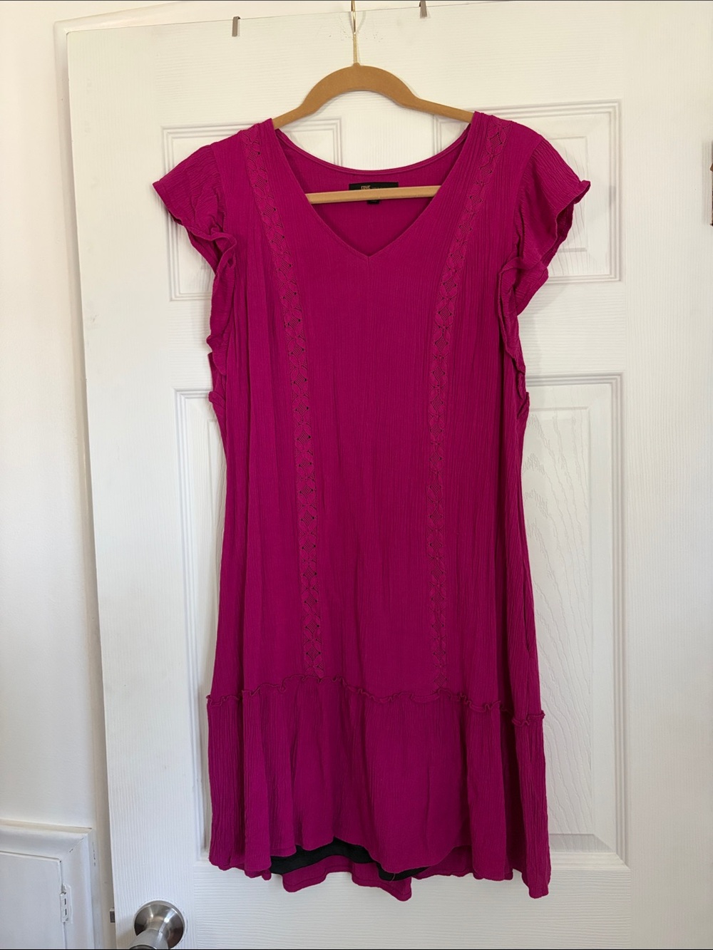 Frye Magenta V-Neck Crochet Detail Tunic